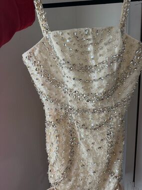 Strapless Ivory Beaded Sequin Dress